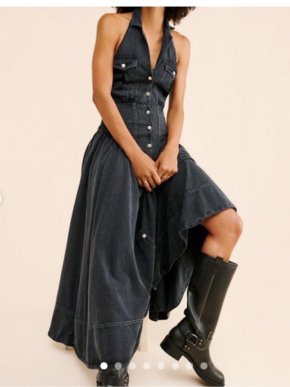 Free People Black Denim Halter High-Low Dress